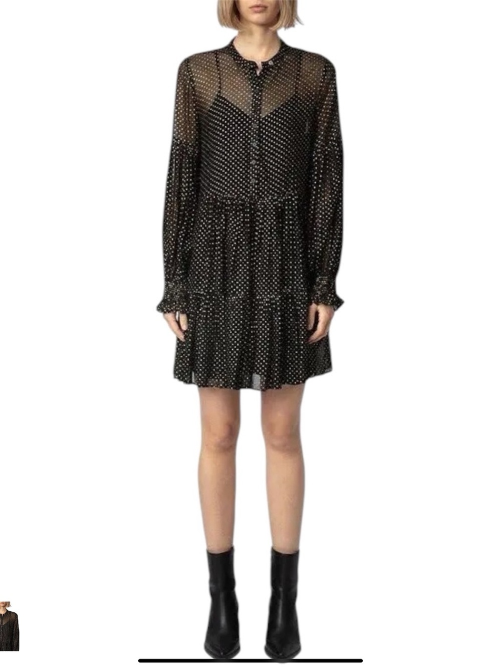 Zadig & Voltaire Black Polka Dot Long-Sleeve Tiered Mini Dress